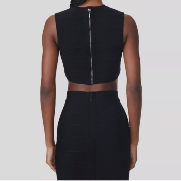 Hervé Léger Cropped Round Neck Molded Cup Top, Black, Size S [NEW with tags] - Picture 2 of 4